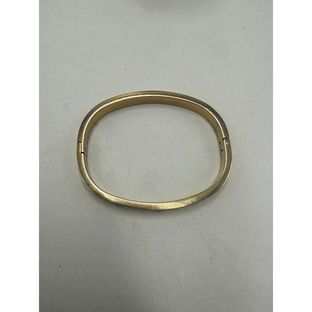 Gold Tone Screw Motif Hinged Bangle Bracelet Oval Cuff